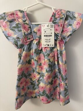 Zara Floral Cotton Dress in Light Blue, Pink, Yellow